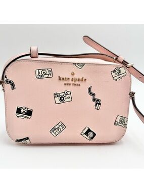 Kate Spade “Oh Snap” Crossbody Mini Camera Bag in Pink Saffiano Leather EUC
